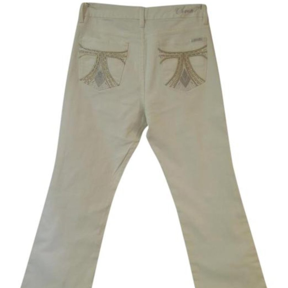 Women’s Cream Embellished Back-Pocket Jeans